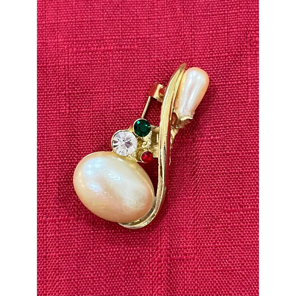 Unbranded Faux Pearl Rhinestone Brooch‎ Pin Womens OS Cream Gold Vintage Style